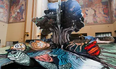 World's largest pop-up book, with page open to tree and turtle