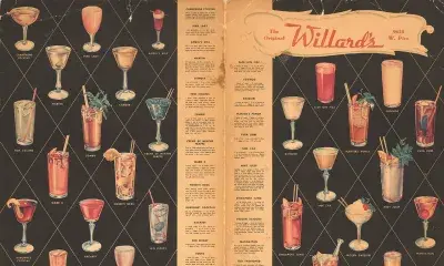 Willard's historic cocktail menu