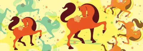 Multicolored horses
