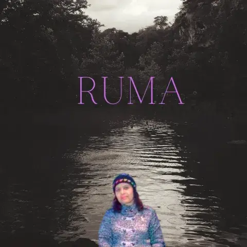 Ruma floats in the foreground of a mysterious river.