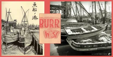 Cover insert with a drawing of fishing boats by Burroughs student, Keith Robinson