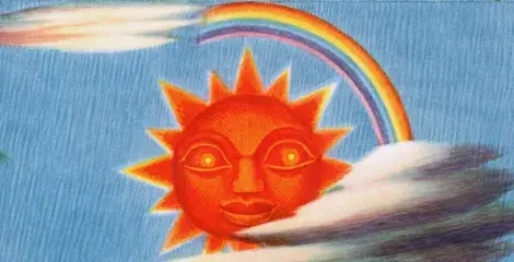 illustration of sun with face from pictorial map