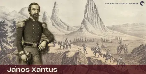 Janos Xantus in front of his sketch from his journal