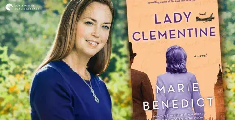 Author Marie Benedict with her latest novel, Lady Clementine