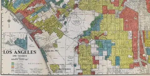 Close-up of color-coding legend of Los Angeles neighborhoods