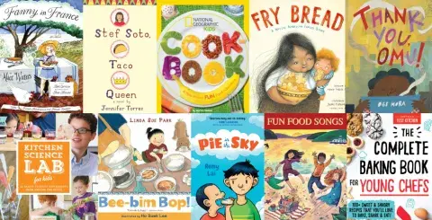 Collage of cookbooks and food science books