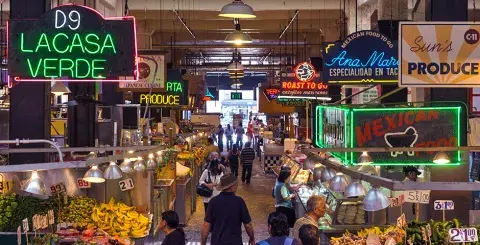 photo of visitors at Grand Central Market in Los Angeles