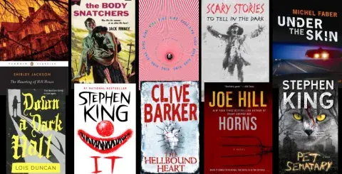 Collage of scary books made into films