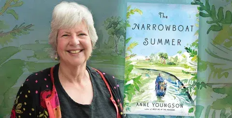 Author Anne Youngson and her latest novel, The Narrowboat Summer
