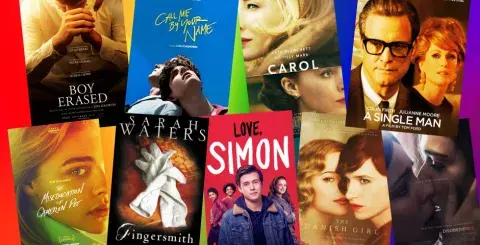 Collage of films adapted from books on LGBTQIA themes