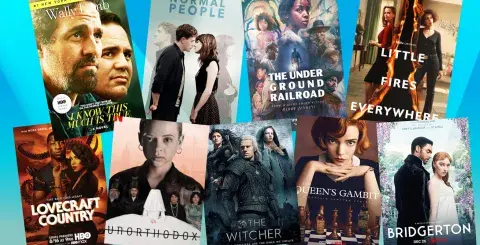 Collage of streaming television shows adapted from books