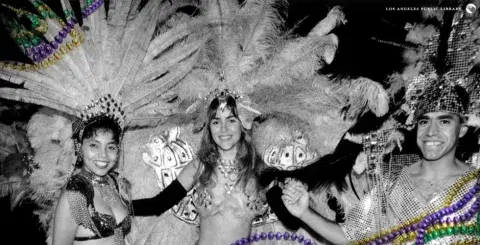 Olvera Street Mardi Gras revelers