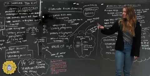 teen at a chalk board