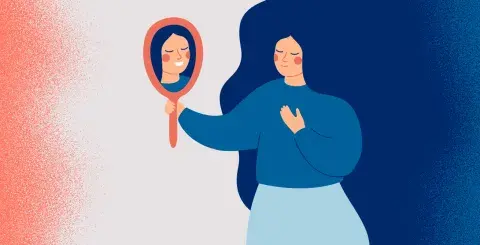 comic image of teen looking into a mirror and smiling