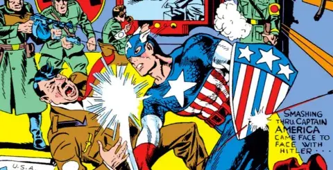 Captain America punching hilter