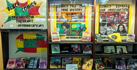photo of a comic book display