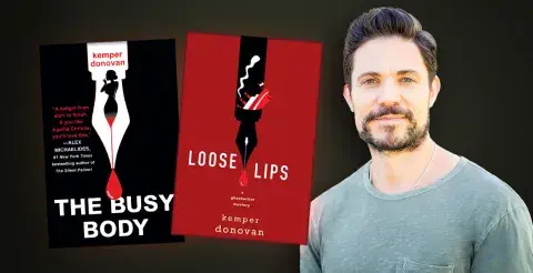Author Kemper Donovan and his two novels, The Busy Body and Loose Lips