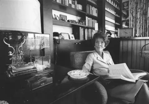 Nancy Reagan in her Bel Air living room