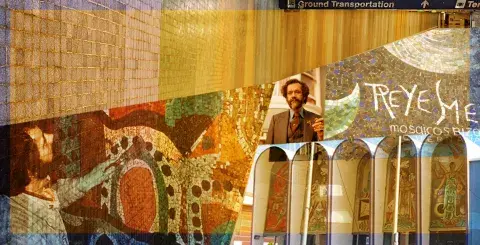 Collage of images and works by Alfonso Pardiñas