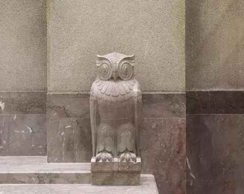 Detail of owl sculpture for the balconies of central library