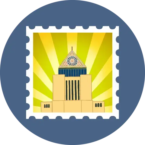 cartoon stamp of central library tower