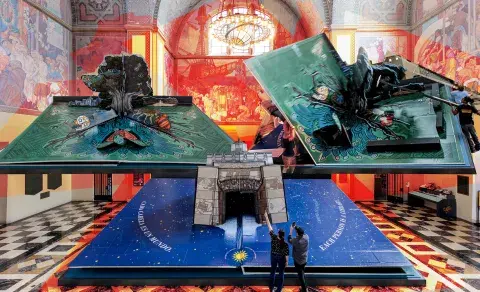 Composite of the different pages of the world's largest pop-up book