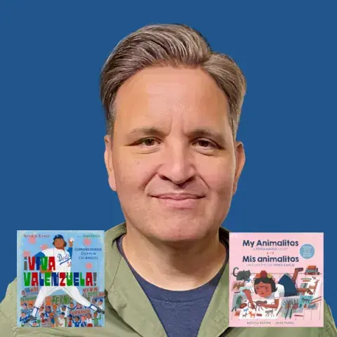 Author John Parra and the cover of his two books.