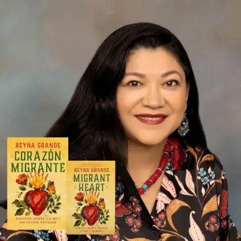 Author Reyna Grande and the cover of her novels