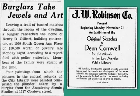 Blurb about the theft of four of Dean Cornwell’s paintings