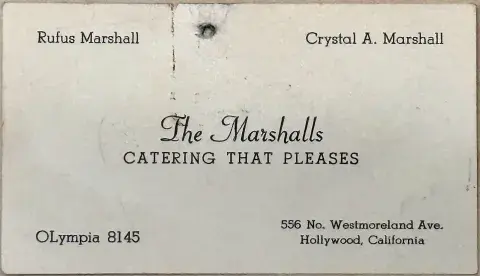 Marshall’s catering business card