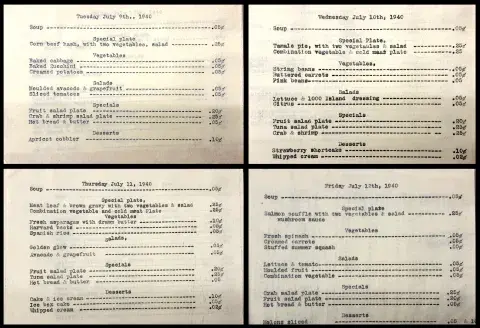Menus from the Central Library staff cafeteria