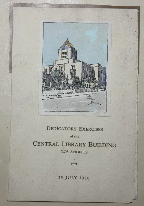 Painted sketch of Central Library by Carleton M. Winslow