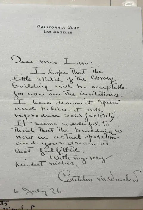 Note dated 6 July 1926 from Carleton M. Winslow