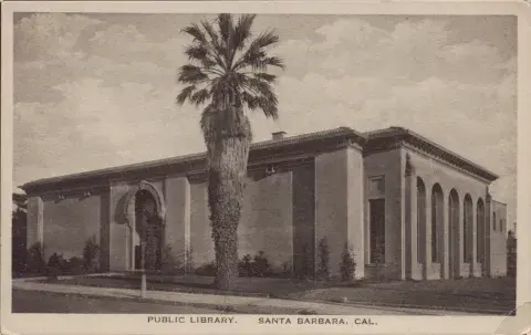 Postcard of the Santa Barbara Public Library, 1918