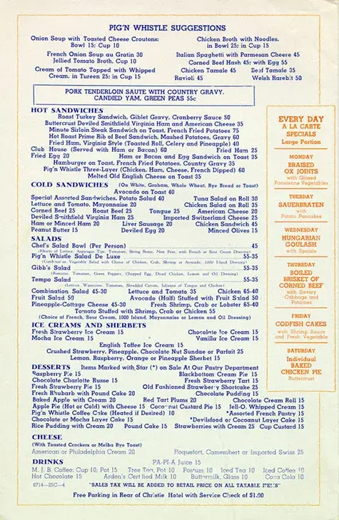 pig and whistle menu inside