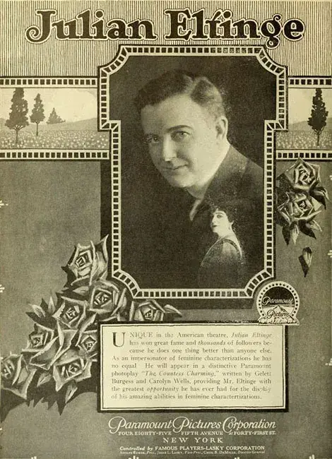 1917 Paramount Pictures trade ad showcasing their new talent roster which included Julian Eltinge