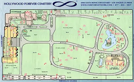 map of Hollywood Forever cemetery
