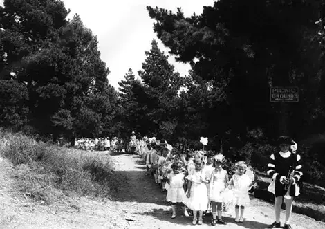 Long line of girls in Elysian Park