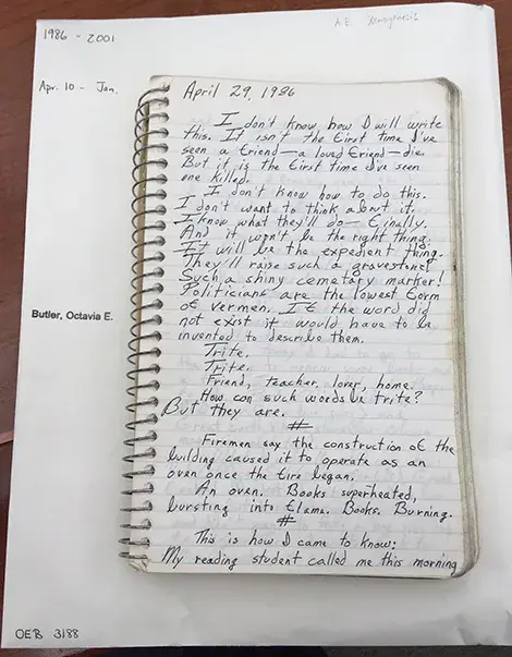 Butler’s journal entry about the Library Fire