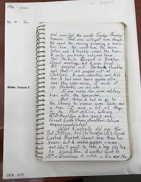 Butler’s journal entry about the Library Fire