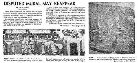Los Angeles Times article by Jack Jones with photographs by John Malmin about restoration efforts and Jesus Treviño’s documentary