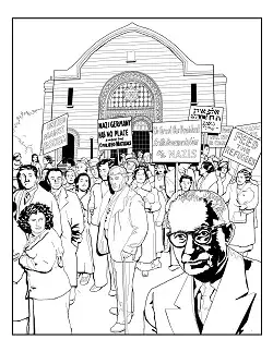 Julius Levitt is pictured on this coloring page in front of Breed Street Shul
