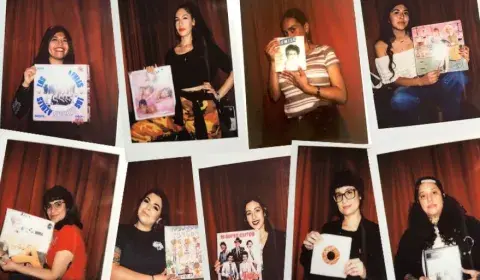 Mar Velez, Chulita Vinyl Club San Francisco holding up their favorite records