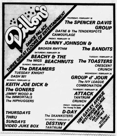 The Wigs, opening for Beachy and the Beachnuts at Dillon’s LA Weekly February 25, 1982