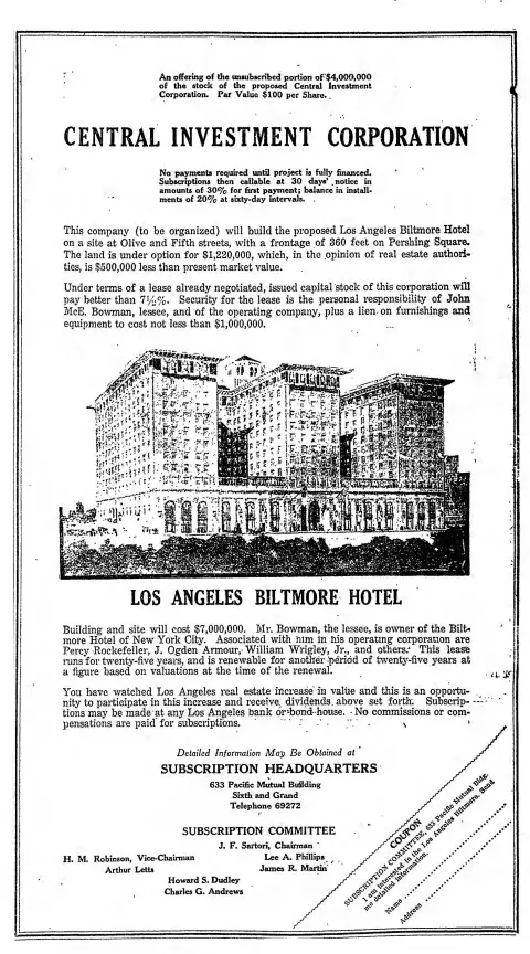 Advertisement appearing in the November 20, 1921 edition of the Los Angeles Times