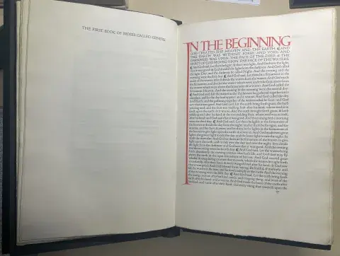 The Genesis page from the Doves Press Bible