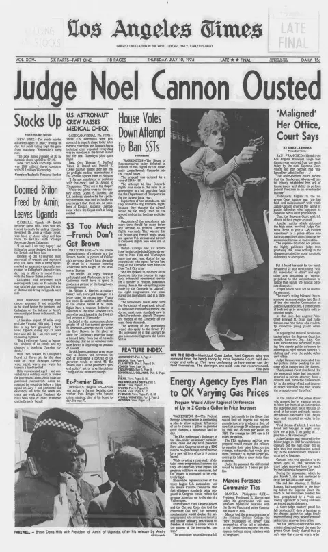Front page of the Los Angeles Times July 10, 1975
