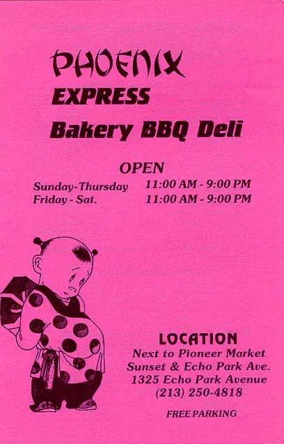 Menu for the Phoenix Express