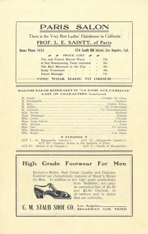 Pages from the original Venice Auditorium program for La Dame aux Camellias
