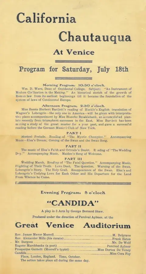 Program for a full day of Chautauqua programming